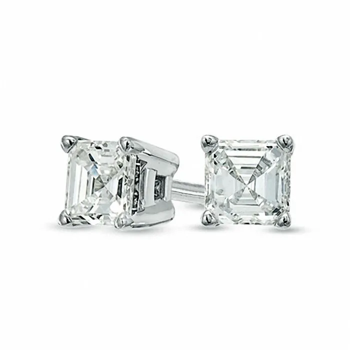 025 CT TW Certified AsscherCut Diamond Solitaire Stud Earrings in 18K White Gold IVS2 Goldia Earrings