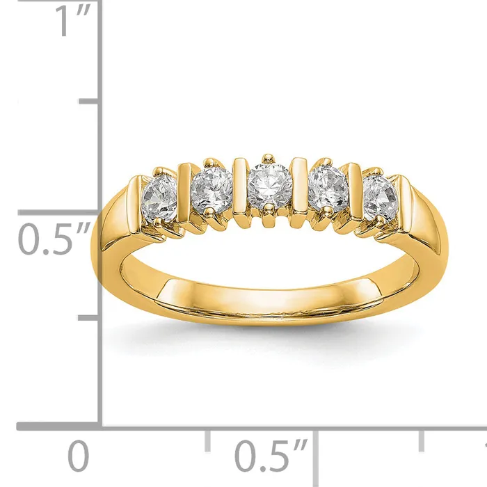 025ct CZ Solid Real 14K Yellow Gold 5Stone Wedding Band Ring Goldia Rings