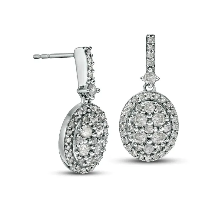 1 CT TW Oval Composite Diamond Frame Drop Earrings in 10K White Gold Goldia Earrings