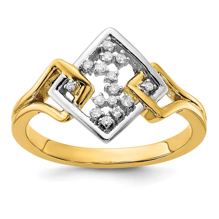 14k TwoTone Gold Polished Fancy Square Real Diamond Ring Goldia Rings