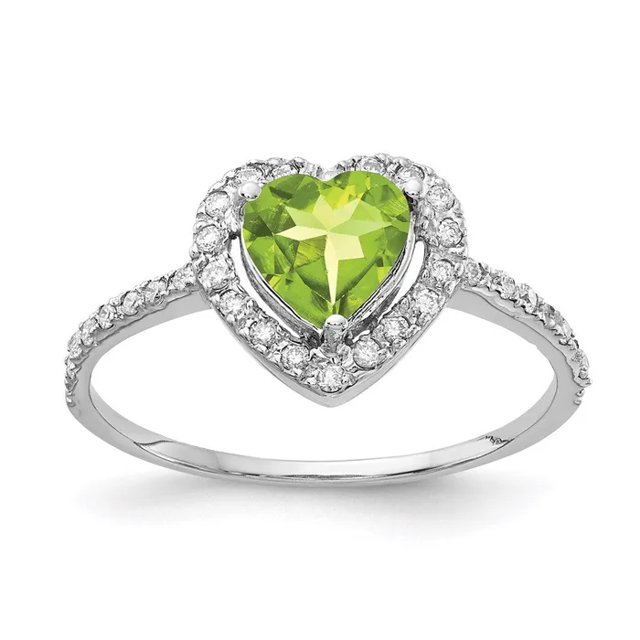 14k White Gold 6mm Heart Peridot A Real Diamond ring Goldia Rings