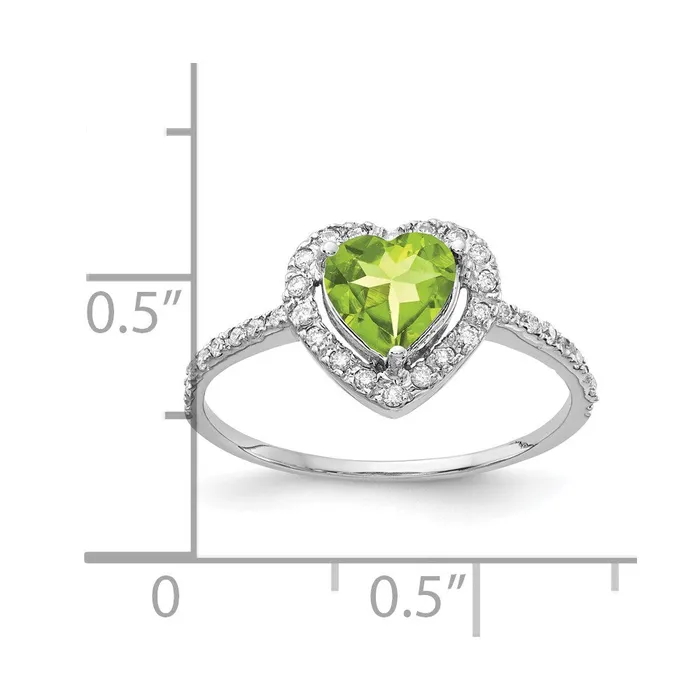 14k White Gold 6mm Heart Peridot A Real Diamond ring Goldia Rings