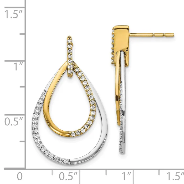 14k Yellow Gold Twotone Real Diamond Teardrop Earrings Goldia Earrings
