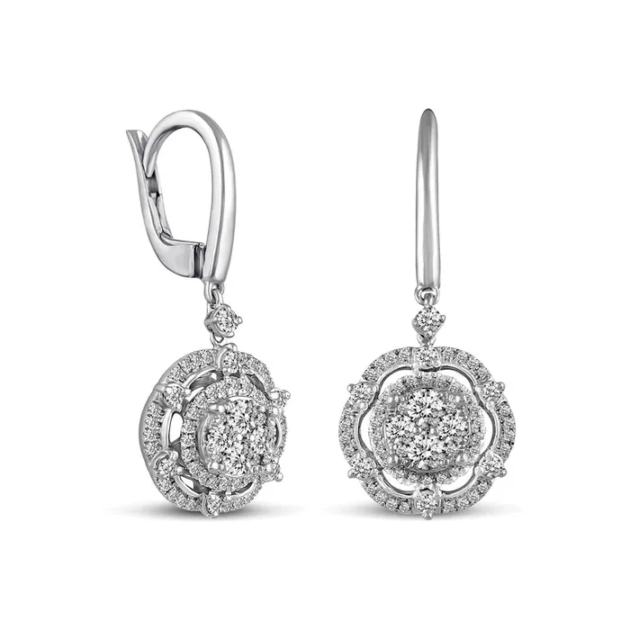Earrings Goldia 075 CT TW Composite Diamond Scallop Frame Drop Earrings in 14K White Gold