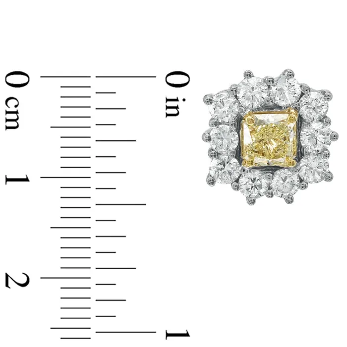Earrings Goldia 3 CT TW RadiantCut Fancy Yellow and White Diamond Frame Earrings in 18K White Gold SI2 Earrings Goldia 3 CT TW RadiantCut Fancy Yellow and White Diamond Frame Earrings in 18K White Gold SI2