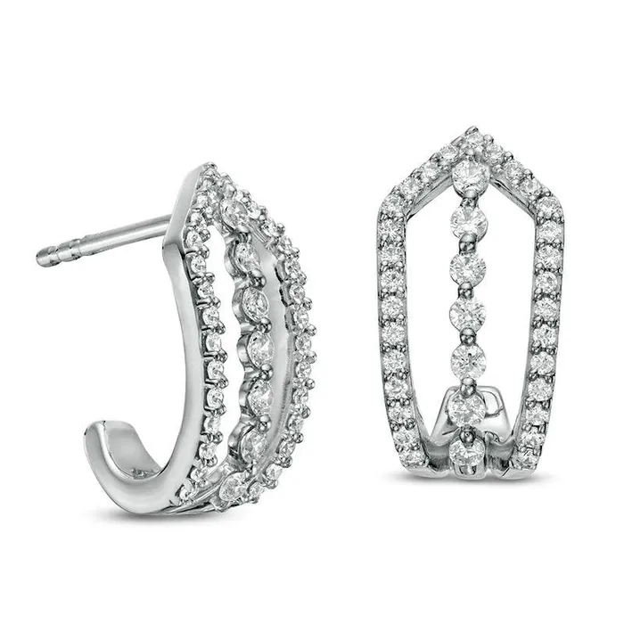 Goldia 05 CT TW Diamond Linear Drop and Arrow JHoop Earrings in 10K White Gold Earrings