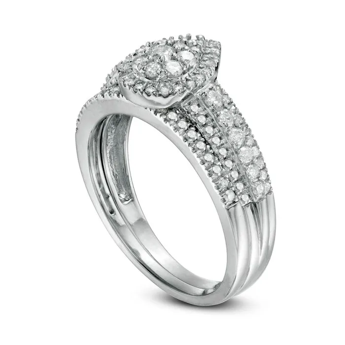 Goldia 075 CT TW Composite PearShaped Natural Diamond Bridal Engagement Ring Set in Solid 10K White Gold Rings Goldia 075 CT TW Composite PearShaped Natural Diamond Bridal Engagement Ring Set in Solid 10K White Gold Rings