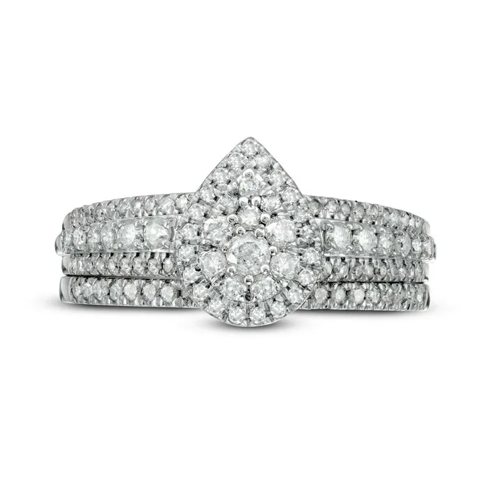 Goldia 075 CT TW Composite PearShaped Natural Diamond Bridal Engagement Ring Set in Solid 10K White Gold Rings Goldia 075 CT TW Composite PearShaped Natural Diamond Bridal Engagement Ring Set in Solid 10K White Gold Rings