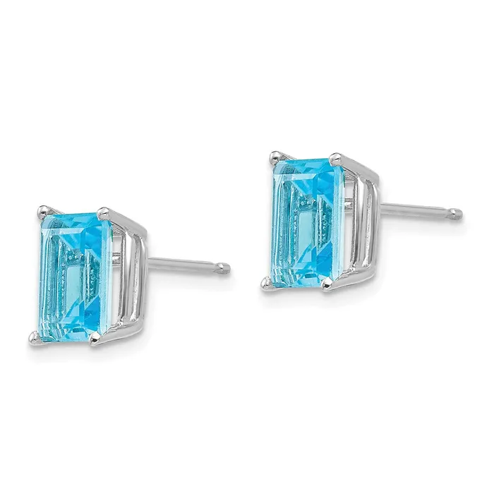 Goldia Earrings 14k White Gold 8x6mm Emerald Cut Blue Topaz Earrings
