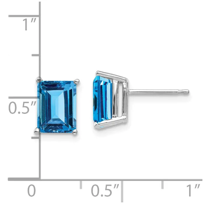 Goldia Earrings 14k White Gold 8x6mm Emerald Cut Blue Topaz Earrings