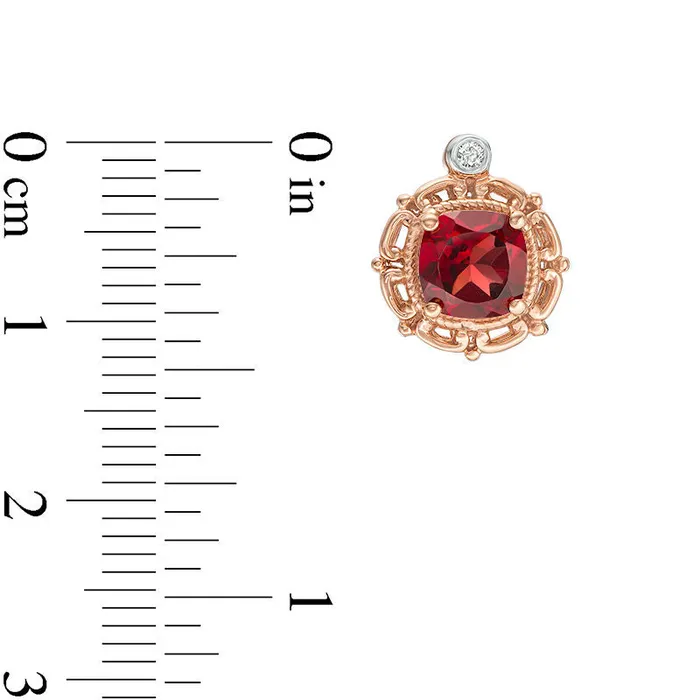 Goldia Earrings 60mm CushionCut Garnet and Diamond Accent Stud Earrings in 10K Rose Gold Goldia Earrings 60mm CushionCut Garnet and Diamond Accent Stud Earrings in 10K Rose Gold