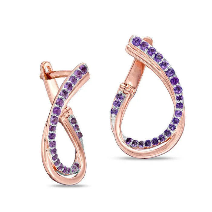 Goldia Earrings Amethyst Twist Teardrop Hoop Earrings in 10K Rose Gold