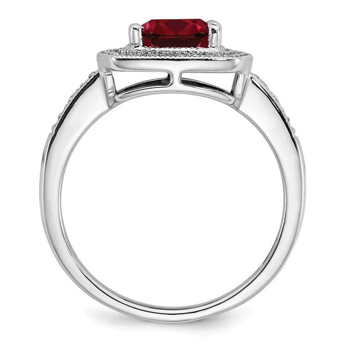 Goldia Rings 14k White Gold Cushion Created Ruby and Real Diamond Halo Ring