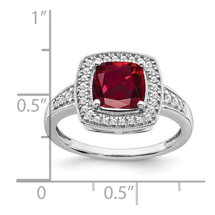 Goldia Rings 14k White Gold Cushion Created Ruby and Real Diamond Halo Ring