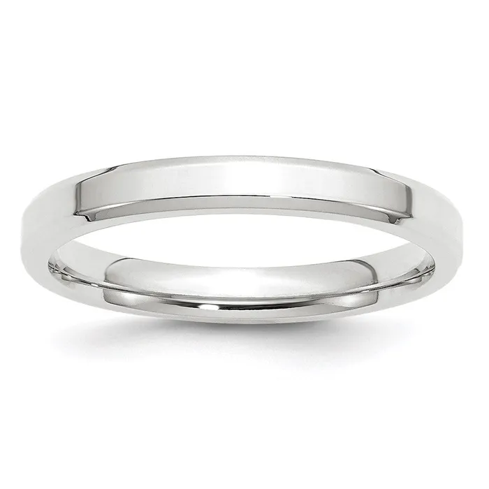 Goldia Rings Solid 14K White Gold 3mm Bevel Edge Comfort Fit MensWomens Wedding Band Ring Size 105