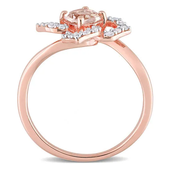 JMS always Rings Original Amour 45 CT TGW Morganite and White Topaz Floral Ring in Rose Plated Sterling Silver