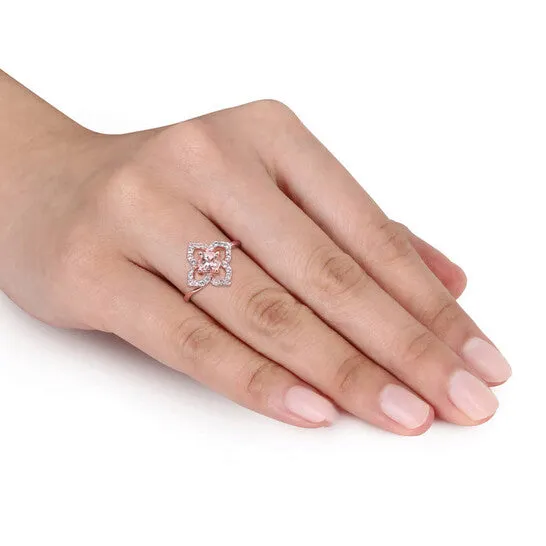 JMS always Rings Original Amour 45 CT TGW Morganite and White Topaz Floral Ring in Rose Plated Sterling Silver