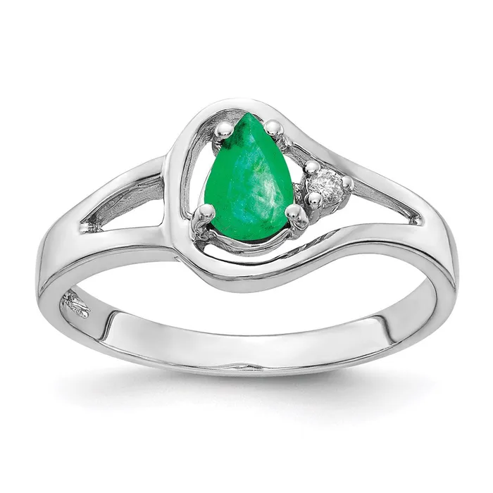 Rings 14k White Gold 6x4mm Pear Emerald A Real Diamond ring Goldia