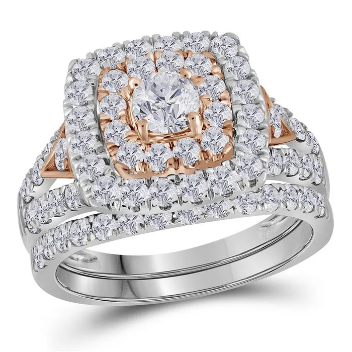 Rings Certified 20 Ct Round Diamond Bridal Engagement Ring Set 14K White u0026 Rose Gold Goldiacom