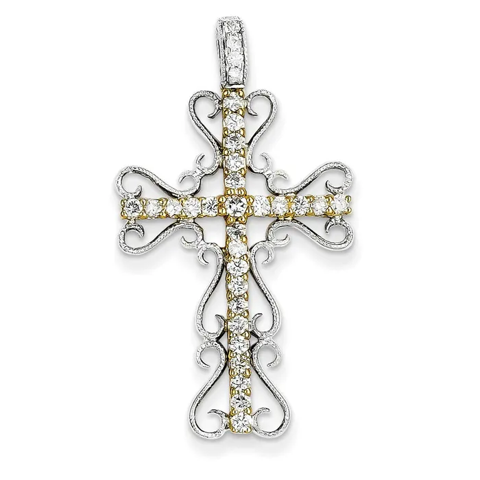 Rings Goldia 14k TwoTone Gold Real Diamond Filigree Cross Pendant