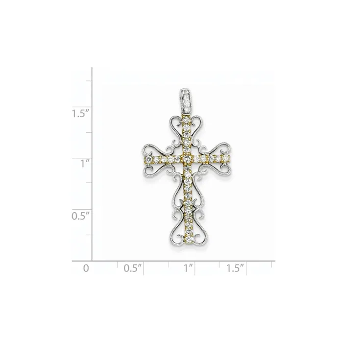 Rings Goldia 14k TwoTone Gold Real Diamond Filigree Cross Pendant