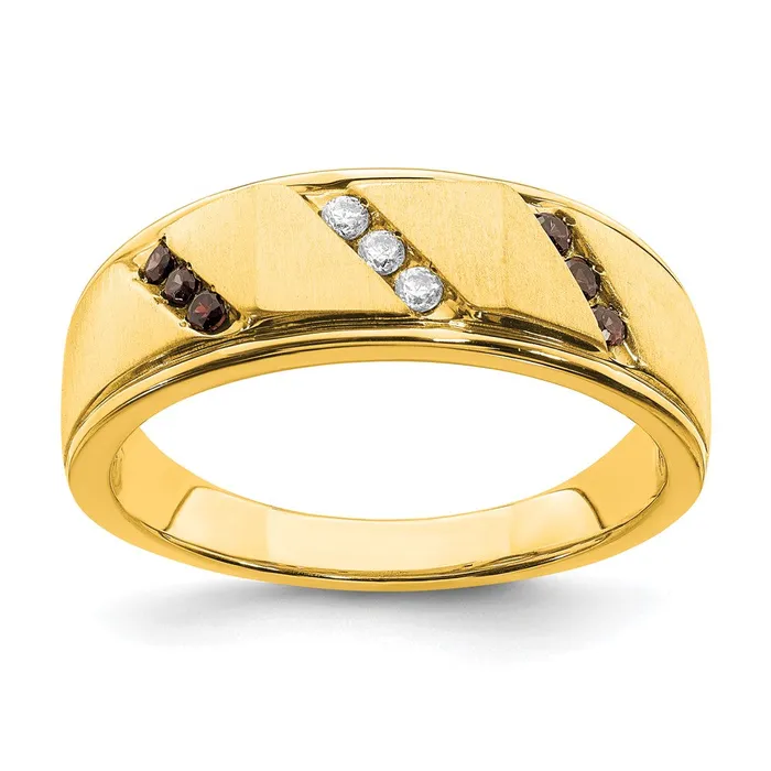 Rings Goldia 14k Yellow Gold Mens Brown and White Real Diamond Bridal Band