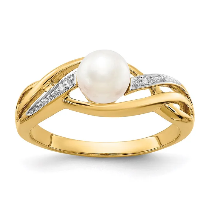 Rings Goldia 14K Yellow Gold Real Diamond and FW Cultured Pearl Ring