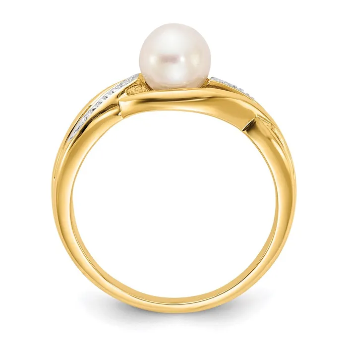 Rings Goldia 14K Yellow Gold Real Diamond and FW Cultured Pearl Ring