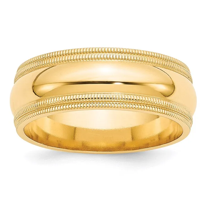 Rings Goldia Solid 14K Yellow Gold 8mm Double Milgrain Comfort Fit MensWomens Wedding Band Ring Size 7