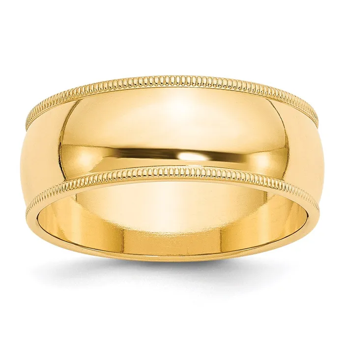 Rings Goldia Solid 14K Yellow Gold 8mm Milgrain Half Round MensWomens Wedding Band Ring Size 13