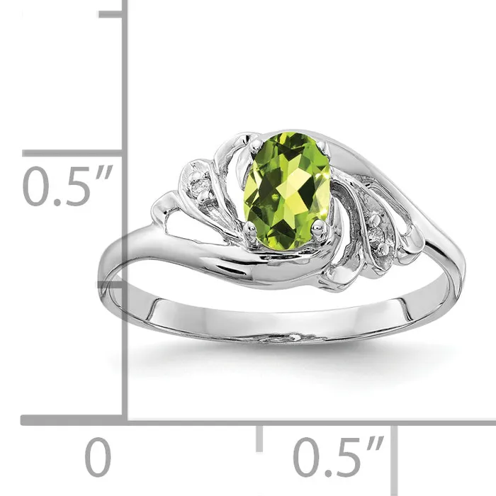 Rings Solid 14k White Gold 6x4mm Oval Simulated Peridot AA CZ Ring Goldia