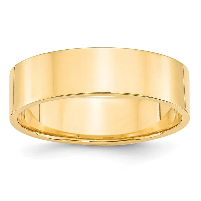 Rings Solid 14K Yellow Gold 6mm Light Weight Flat MensWomens Wedding Band Ring Size 75 Goldia