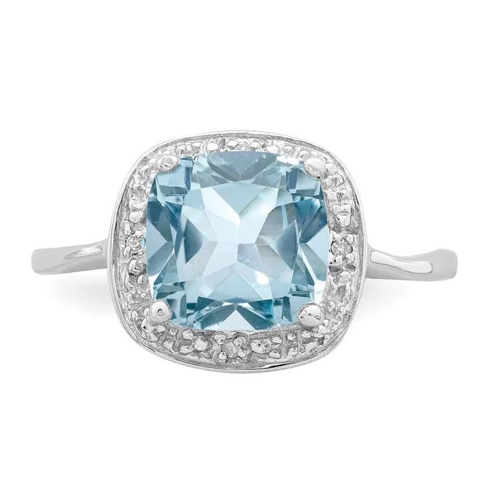 Sterling Silver Rhodium Plated Diamond u0026 Light Swiss Blue Topaz Ring Goldia Rings