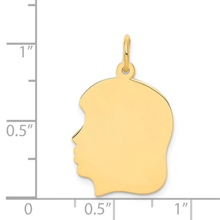 14k Yellow Gold Plain Medium 009 Gauge Facing Left Engravable Girl Head Charm TreasureFineJewelers Charm Necklaces