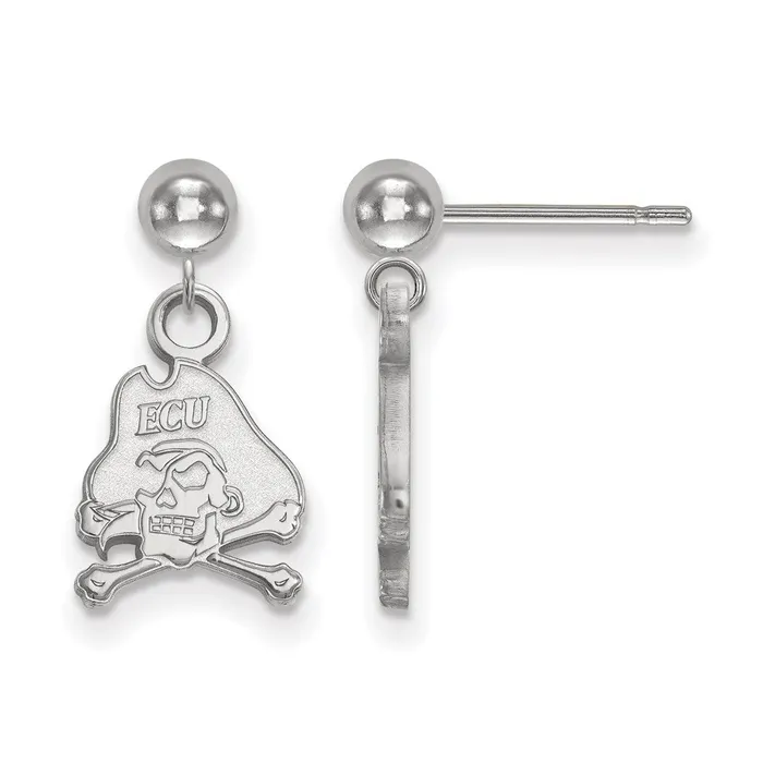 Earrings TreasureFineJewelers 14k White Gold East Carolina University Pirate Dangle Ball Post Earrings
