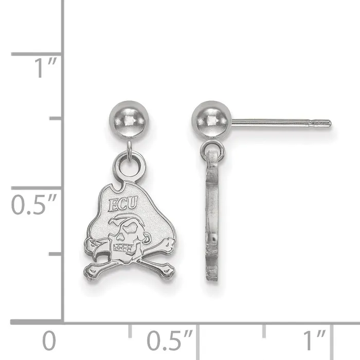 Earrings TreasureFineJewelers 14k White Gold East Carolina University Pirate Dangle Ball Post Earrings