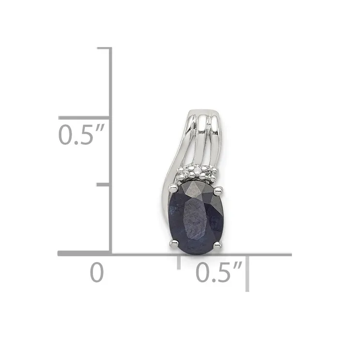 Necklaces TreasureFineJewelers Sterling Silver Rhodium Plated Diamond Sapphire Oval Pendant