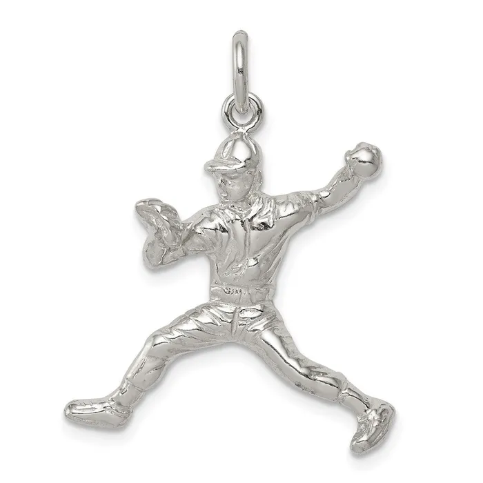 Rings Sterling Silver Baseball Pitcher Charm TreasureFineJewelers
