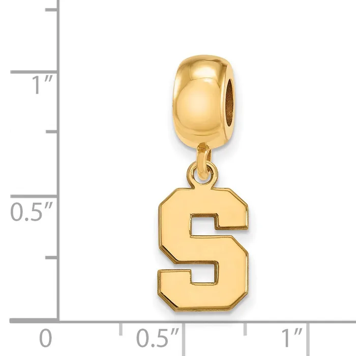 Rings Sterling Silver Goldplated LogoArt Michigan State University Letter S Small Dangle Bead Charm TreasureFineJewelers