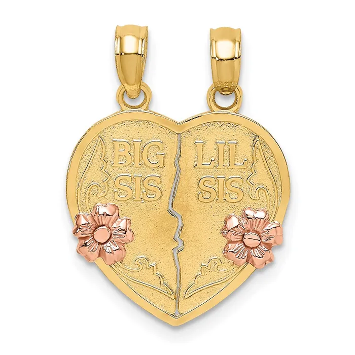 Rings TreasureFineJewelers 14k TwoTone BIG SISLIL SIS Breakapart Heart Charm