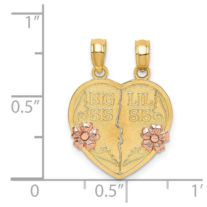 Rings TreasureFineJewelers 14k TwoTone BIG SISLIL SIS Breakapart Heart Charm
