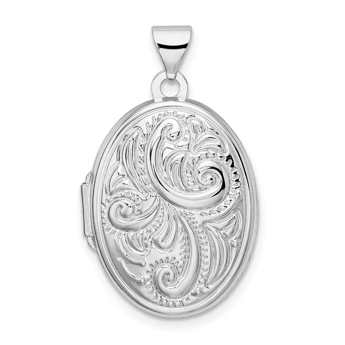 Rings TreasureFineJewelers Sterling Silver Rhodiumplated Reversible Scroll Oval Locket