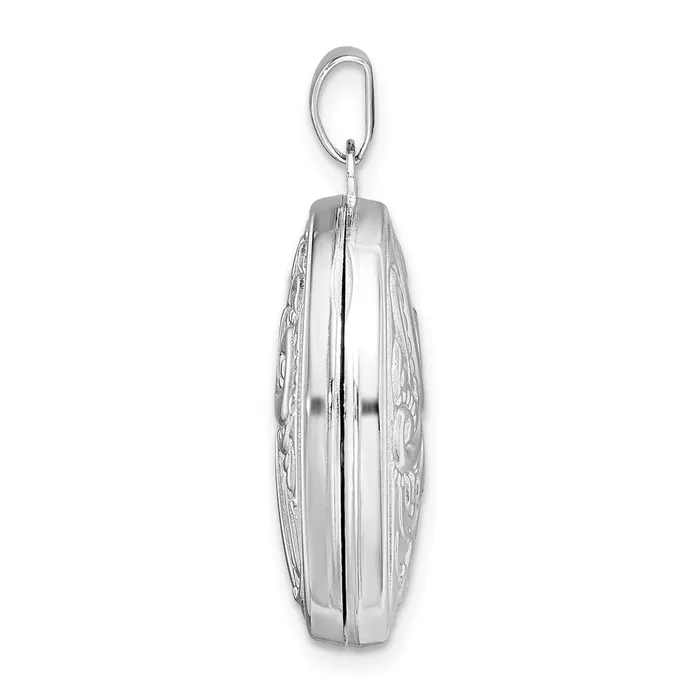 Rings TreasureFineJewelers Sterling Silver Rhodiumplated Reversible Scroll Oval Locket