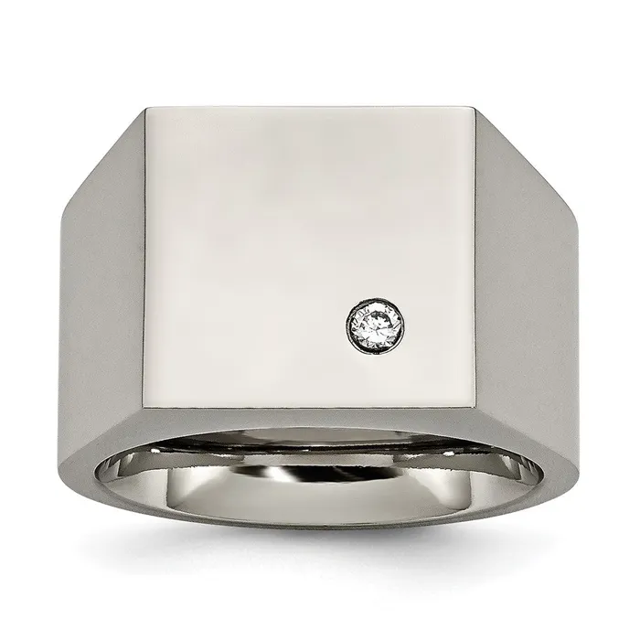 Rings TreasureFineJewelers Titanium Polished CZ Signet Ring