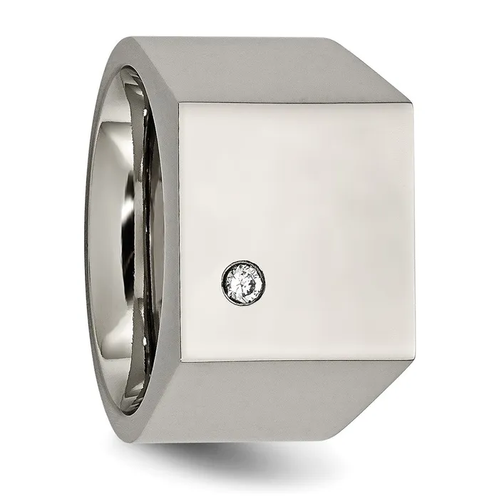 Rings TreasureFineJewelers Titanium Polished CZ Signet Ring