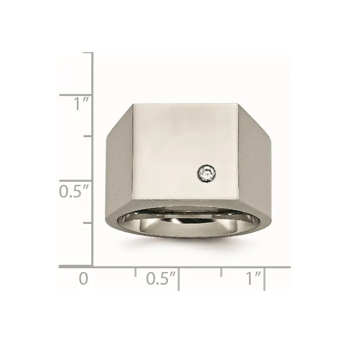 Rings TreasureFineJewelers Titanium Polished CZ Signet Ring