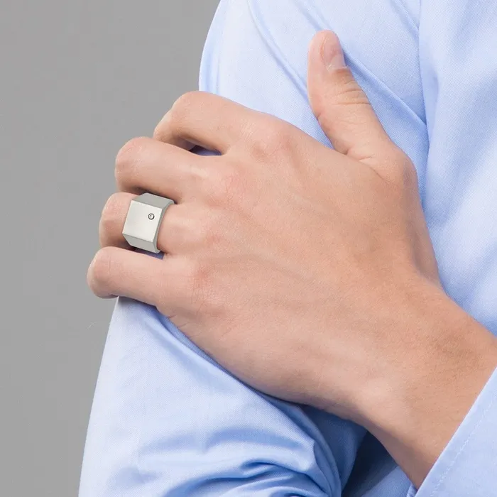 Rings TreasureFineJewelers Titanium Polished CZ Signet Ring