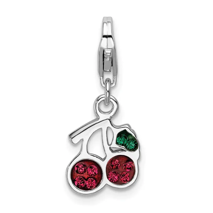 Sterling Silver RH Swarovski Crystals Cherries wLobster Clasp Charm TreasureFineJewelers Rings