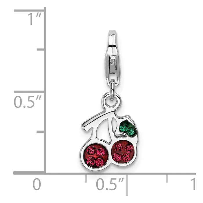Sterling Silver RH Swarovski Crystals Cherries wLobster Clasp Charm TreasureFineJewelers Rings