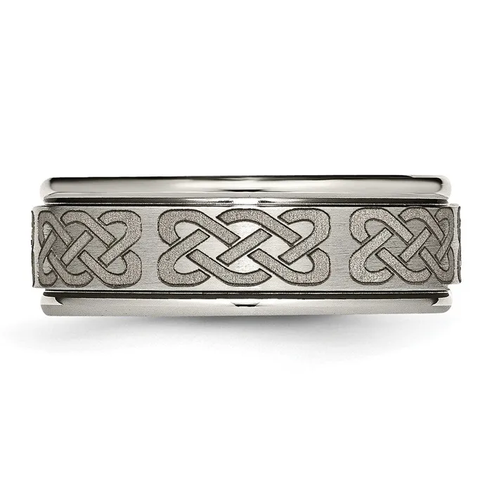 Titanium Brushed Polished Celtic Laser Design 8mm Ridged Edge Band TreasureFineJewelers Rings
